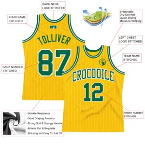 Custom Gold White Pinstripe Kelly Green Authentic Basketball Jersey