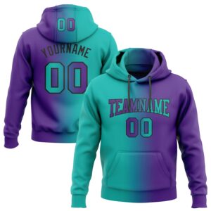 Custom Stitched Purple Aqua-Black Gradient Fashion Sports Pullover Sweatshirt Hoodie