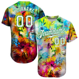 Custom Scratch Graffiti Pattern White-Kelly Green 3D Authentic Baseball Jersey