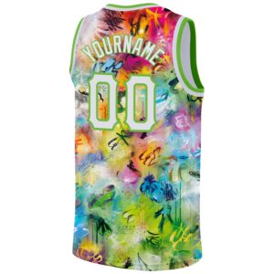 Custom Scratch Graffiti Pattern White-Neon Green 3D Authentic Basketball Jersey