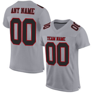 Custom Gray Black-Red Mesh Authentic Football Jersey