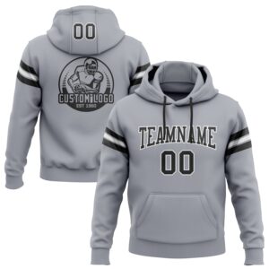 Custom Stitched Gray Black-White Football Pullover Sweatshirt Hoodie