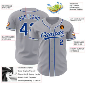 Custom Gray Royal-White Authentic Baseball Jersey