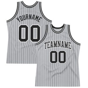 Custom Gray Black Pinstripe Black-White Authentic Basketball Jersey