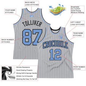 Custom Gray Black Pinstripe Light Blue Authentic Basketball Jersey