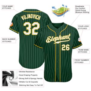 Custom Green White Pinstripe White-Gold Authentic Baseball Jersey