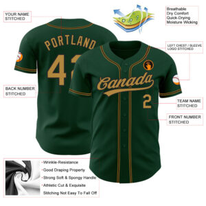 Custom Green Old Gold-Black Authentic Baseball Jersey