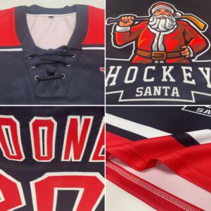 Custom Black Red-White Christmas Santa Claus 3D Hockey Lace Neck Jersey