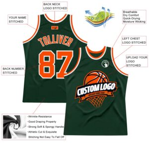 Custom Hunter Green Orange-White Authentic Throwback Basketball Jersey