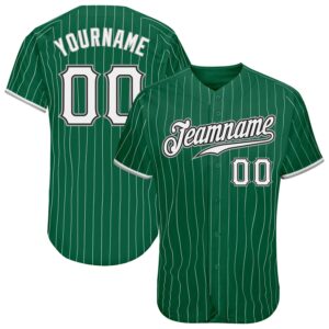 Custom Kelly Green White Pinstripe White-Gray Authentic Baseball Jersey