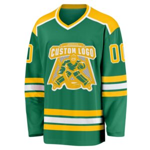 Custom Kelly Green Gold-White Hockey Jersey