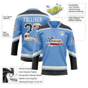 Custom Light Blue Vintage USA Flag Black-Cream Hockey Lace Neck Jersey