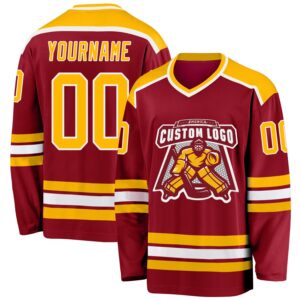 Custom Maroon Gold-White Hockey Jersey