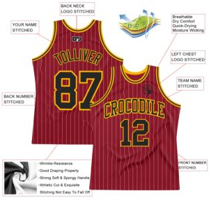 Custom Maroon White Pinstripe Black-Gold Authentic Basketball Jersey