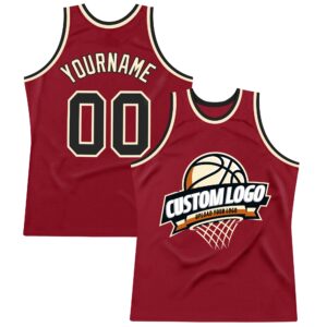 Custom Maroon Black-Cream Authentic Throwback Basketball Jersey