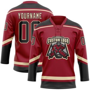 Custom Maroon Black-City Cream Hockey Lace Neck Jersey