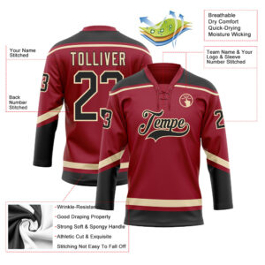 Custom Maroon Black-City Cream Hockey Lace Neck Jersey