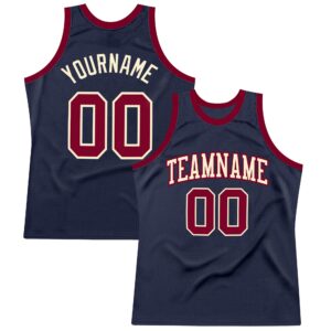 Custom Navy Maroon-Cream Authentic Throwback Basketball Jersey