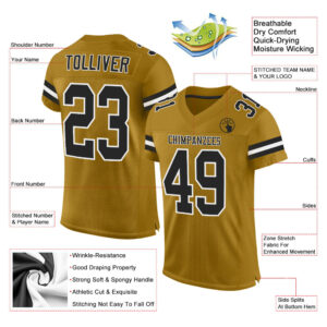 Custom Old Gold Black-White Mesh Authentic Football Jersey