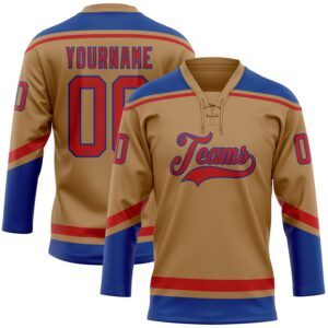 Custom Old Gold Red-Royal Hockey Lace Neck Jersey