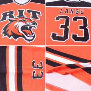 Custom Orange Black-White Hockey Jersey