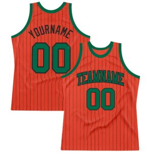 Custom Orange Black Pinstripe Kelly Green Authentic Basketball Jersey