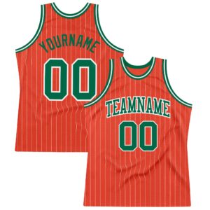 Custom Orange White Pinstripe Kelly Green Authentic Basketball Jersey