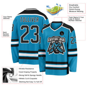 Custom Panther Blue Black-White Hockey Jersey