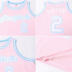 Custom Light Pink White-Light Blue Authentic Throwback Basketball Jersey