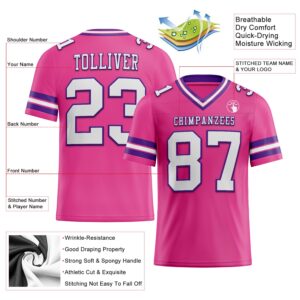 Custom Pink White-Purple Mesh Authentic Football Jersey