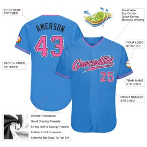 Custom Powder Blue Pink-Black Authentic Baseball Jersey