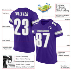 Custom Purple White-Gray Mesh Authentic Football Jersey