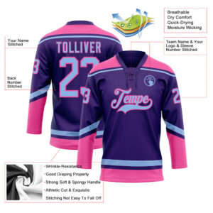 Custom Purple Light Blue-Pink Hockey Lace Neck Jersey