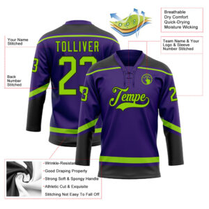 Custom Purple Neon Green-Black Hockey Lace Neck Jersey