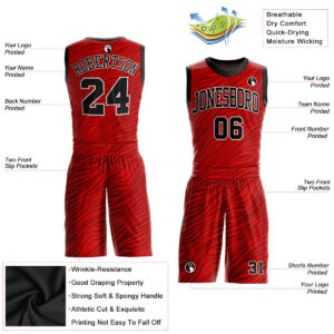 Custom Red Black-White Round Neck Sublimation Basketball Suit Jersey