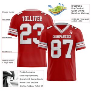 Custom Red White-Gray Mesh Authentic Football Jersey