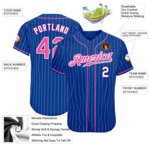 Custom Royal White Pinstripe Pink-White Authentic Baseball Jersey