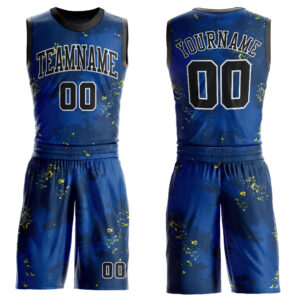 Custom Royal Black-Gold Round Neck Sublimation Basketball Suit Jersey