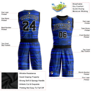 Custom Royal Black-White Round Neck Sublimation Basketball Suit Jersey