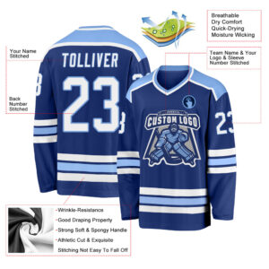 Custom Royal White-Light Blue Hockey Jersey