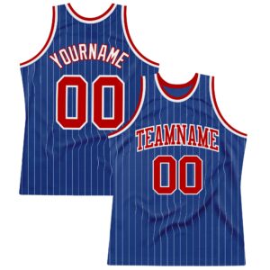 Custom Royal White Pinstripe Red-White Authentic Basketball Jersey