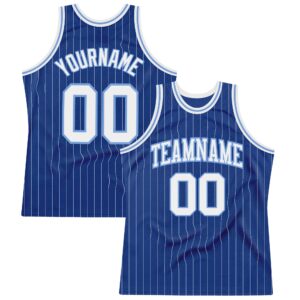 Custom Royal White Pinstripe White-Light Blue Authentic Basketball Jersey