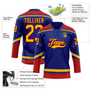 Custom Royal Gold-Red Hockey Lace Neck Jersey