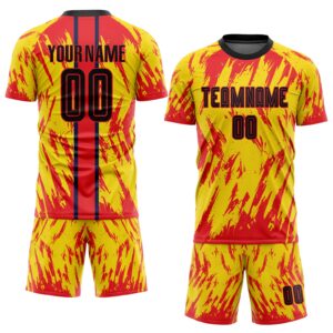 Custom Gold Black-Red Sublimation Soccer Uniform Jersey