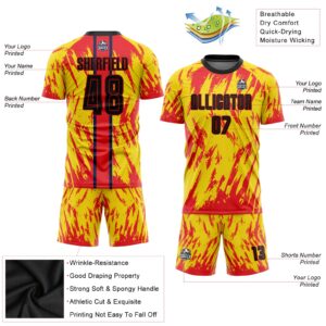 Custom Gold Black-Red Sublimation Soccer Uniform Jersey