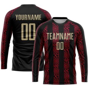 Custom Black Vegas Gold-Red Sublimation Soccer Uniform Jersey