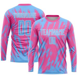 Custom Pink Light Blue-White Sublimation Soccer Uniform Jersey