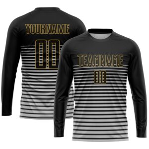 Custom Black Black-Old Gold Sublimation Soccer Uniform Jersey