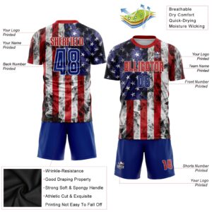 Custom White Royal-Red American Flag Fashion Sublimation Soccer Uniform Jersey