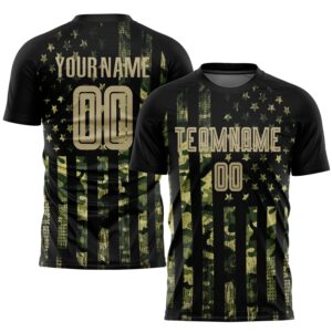 Custom Camo Vegas Gold-Black American Flag Fashion Sublimation Salute To Service Soccer Uniform Jersey